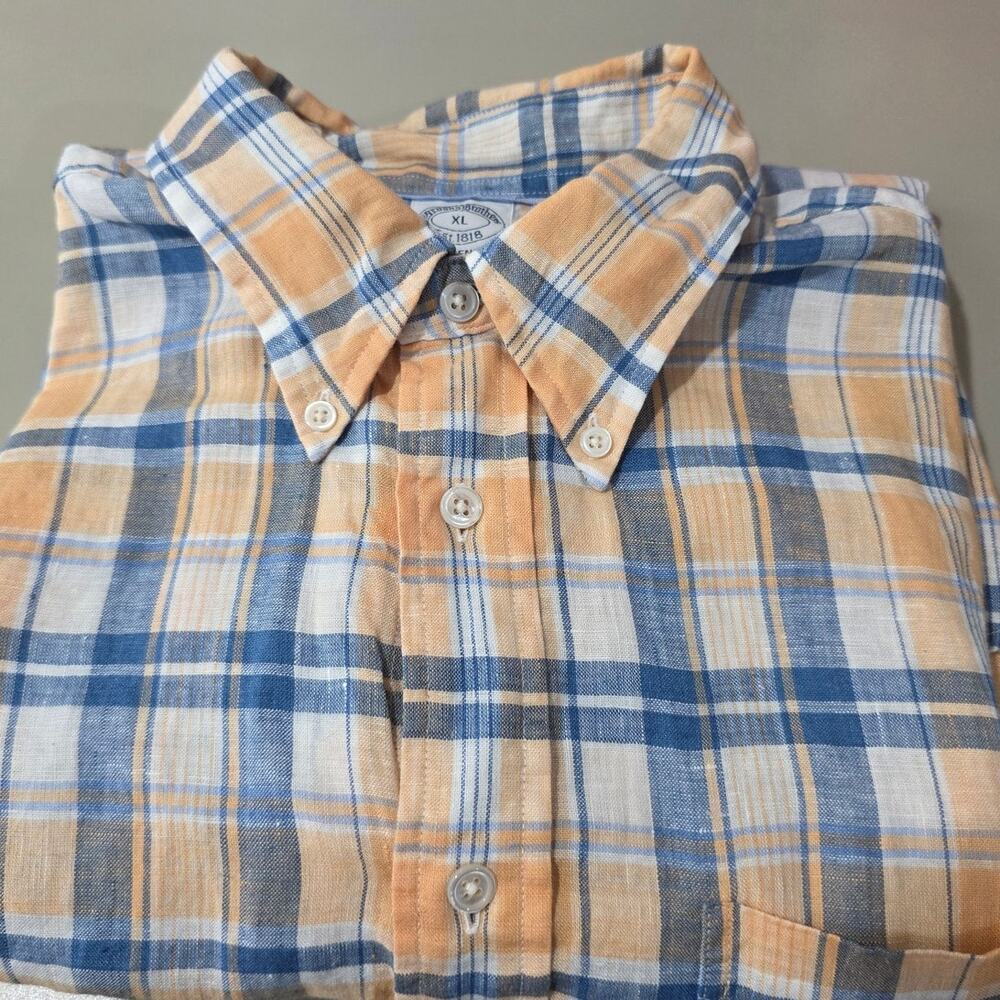 Brooks Brothers Baird McNutt linen blue orange long sleeve button down shirt  XL